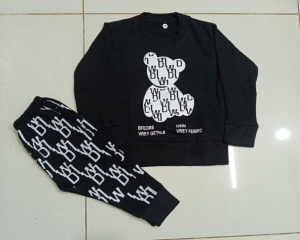 Best Winter Dress for Kids | 2 Pcs Black Fleece Tracksuit Set - Image 2